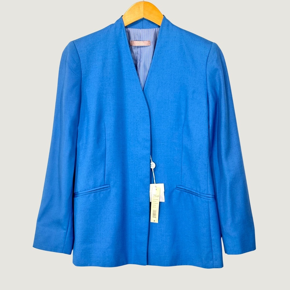 Nicola Blazer Women Size 2 Blue Made in Italy Open Front Collarless Textured New